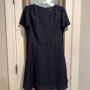 J Crew dress, navy with polka dots, tie details on arm